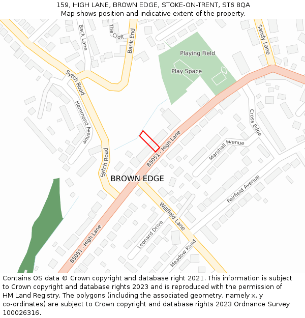 159, HIGH LANE, BROWN EDGE, STOKE-ON-TRENT, ST6 8QA: Location map and indicative extent of plot