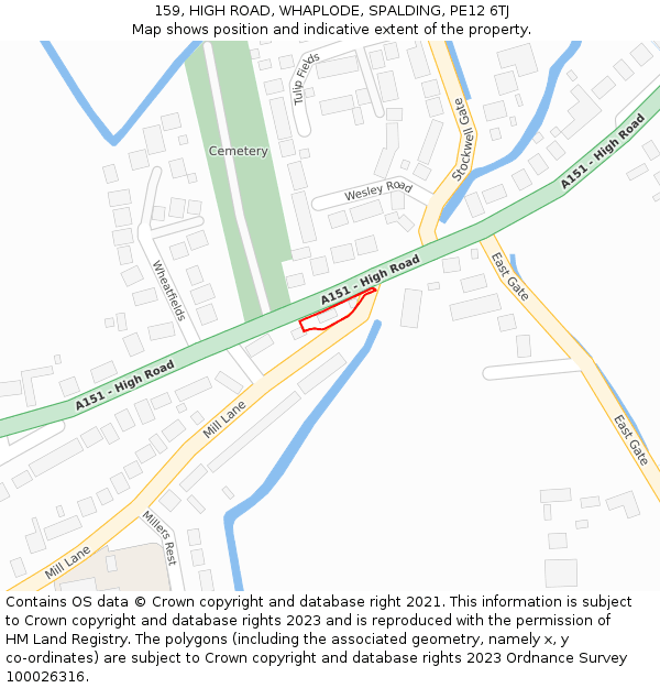 159, HIGH ROAD, WHAPLODE, SPALDING, PE12 6TJ: Location map and indicative extent of plot