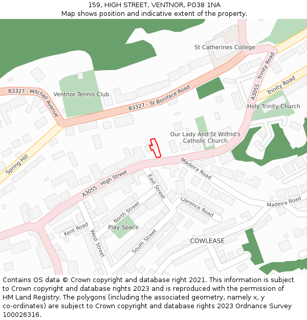 159, HIGH STREET, VENTNOR, PO38 1NA: Location map and indicative extent of plot