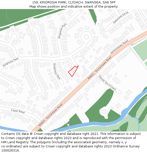 159, KINGROSIA PARK, CLYDACH, SWANSEA, SA6 5PF: Location map and indicative extent of plot