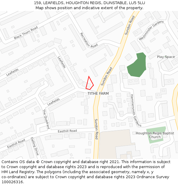 159, LEAFIELDS, HOUGHTON REGIS, DUNSTABLE, LU5 5LU: Location map and indicative extent of plot