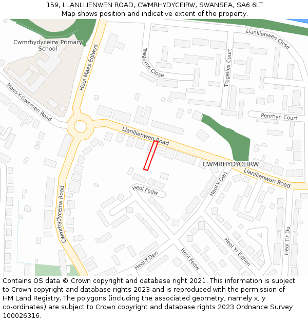 159, LLANLLIENWEN ROAD, CWMRHYDYCEIRW, SWANSEA, SA6 6LT: Location map and indicative extent of plot
