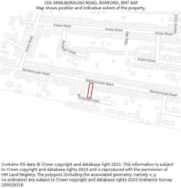 159, MARLBOROUGH ROAD, ROMFORD, RM7 8AP: Location map and indicative extent of plot