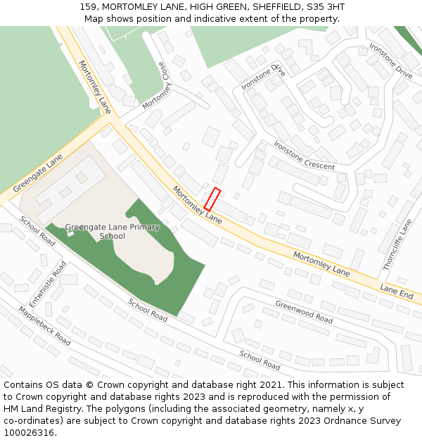 159, MORTOMLEY LANE, HIGH GREEN, SHEFFIELD, S35 3HT: Location map and indicative extent of plot