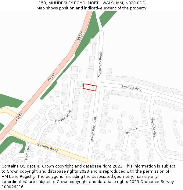 159, MUNDESLEY ROAD, NORTH WALSHAM, NR28 0DD: Location map and indicative extent of plot