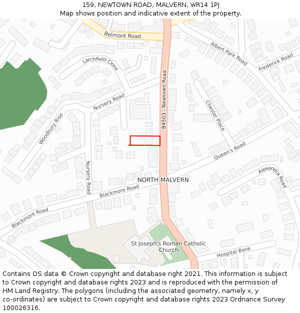 159, NEWTOWN ROAD, MALVERN, WR14 1PJ: Location map and indicative extent of plot