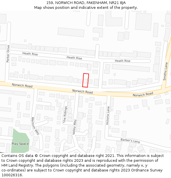 159, NORWICH ROAD, FAKENHAM, NR21 8JA: Location map and indicative extent of plot