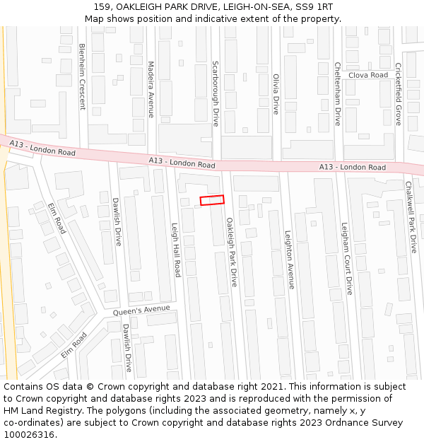 159, OAKLEIGH PARK DRIVE, LEIGH-ON-SEA, SS9 1RT: Location map and indicative extent of plot