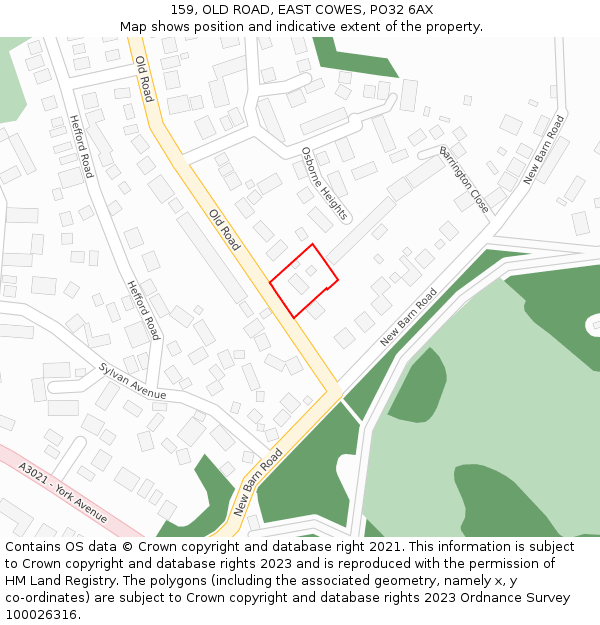 159, OLD ROAD, EAST COWES, PO32 6AX: Location map and indicative extent of plot