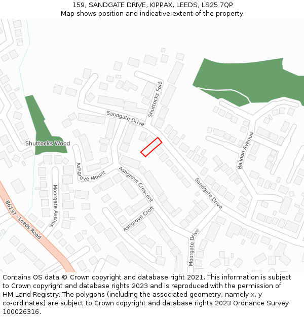 159, SANDGATE DRIVE, KIPPAX, LEEDS, LS25 7QP: Location map and indicative extent of plot