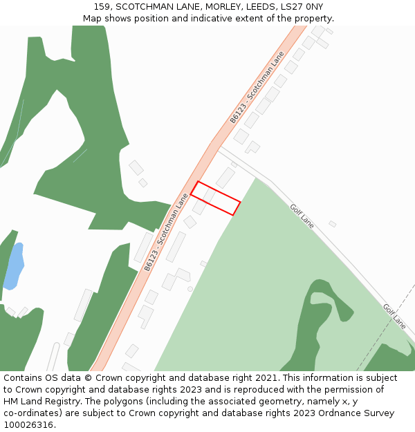 159, SCOTCHMAN LANE, MORLEY, LEEDS, LS27 0NY: Location map and indicative extent of plot