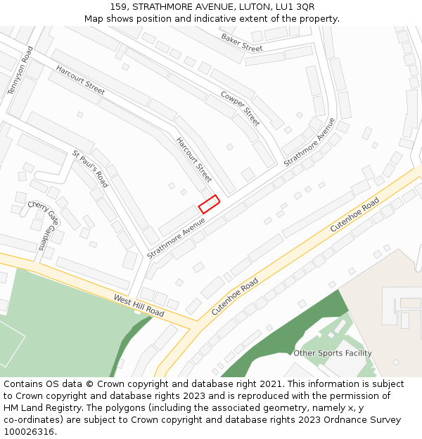 159, STRATHMORE AVENUE, LUTON, LU1 3QR: Location map and indicative extent of plot