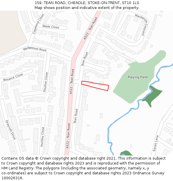 159, TEAN ROAD, CHEADLE, STOKE-ON-TRENT, ST10 1LS: Location map and indicative extent of plot