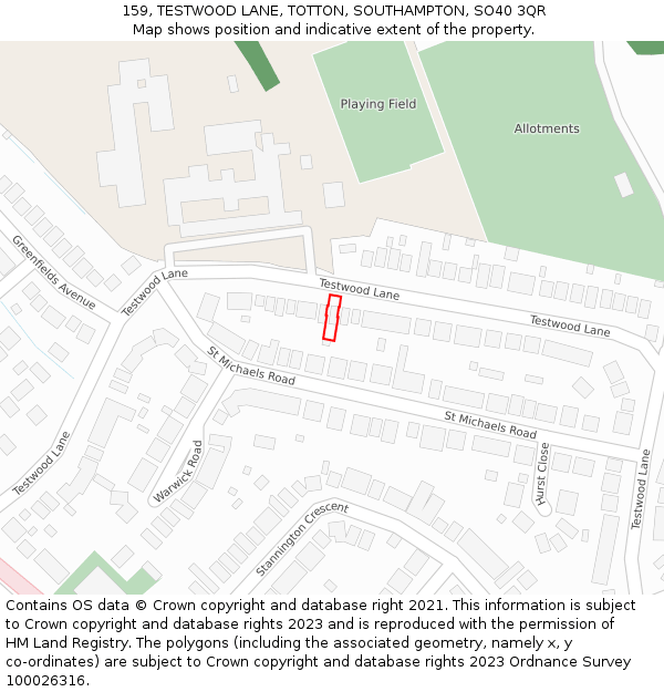 159, TESTWOOD LANE, TOTTON, SOUTHAMPTON, SO40 3QR: Location map and indicative extent of plot