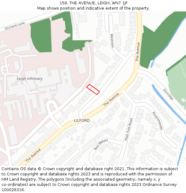 159, THE AVENUE, LEIGH, WN7 1JF: Location map and indicative extent of plot