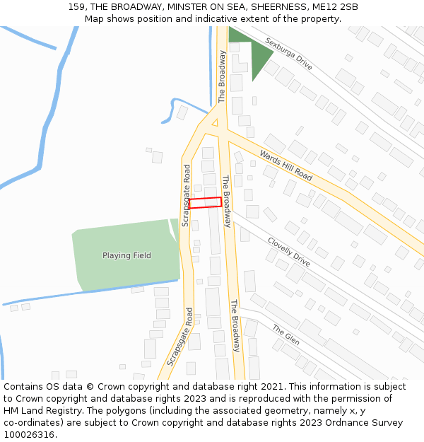 159, THE BROADWAY, MINSTER ON SEA, SHEERNESS, ME12 2SB: Location map and indicative extent of plot