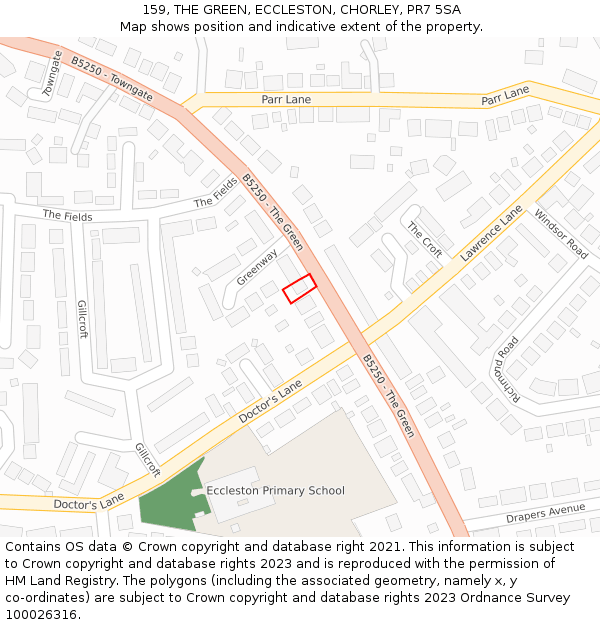 159, THE GREEN, ECCLESTON, CHORLEY, PR7 5SA: Location map and indicative extent of plot