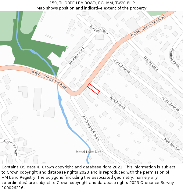 159, THORPE LEA ROAD, EGHAM, TW20 8HP: Location map and indicative extent of plot
