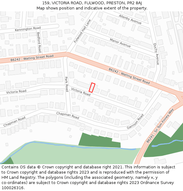 159, VICTORIA ROAD, FULWOOD, PRESTON, PR2 8AJ: Location map and indicative extent of plot