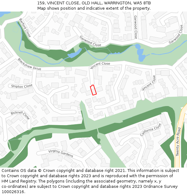 159, VINCENT CLOSE, OLD HALL, WARRINGTON, WA5 8TB: Location map and indicative extent of plot