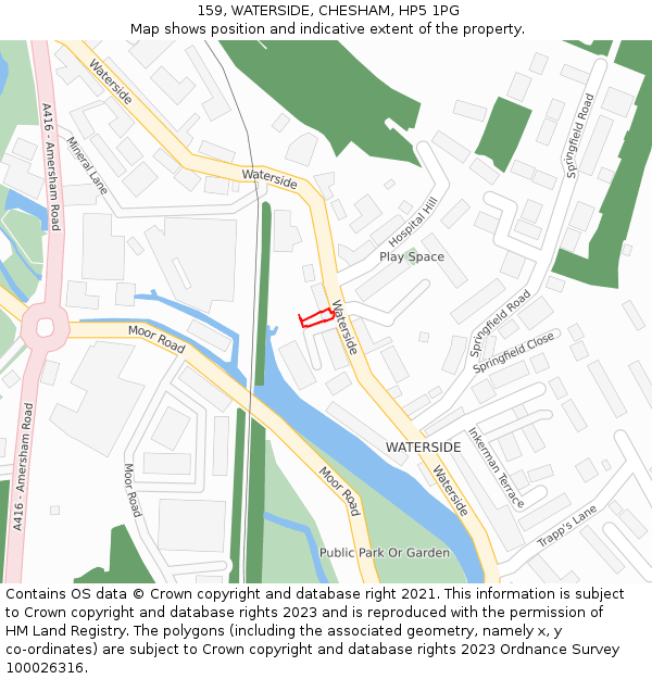 159, WATERSIDE, CHESHAM, HP5 1PG: Location map and indicative extent of plot