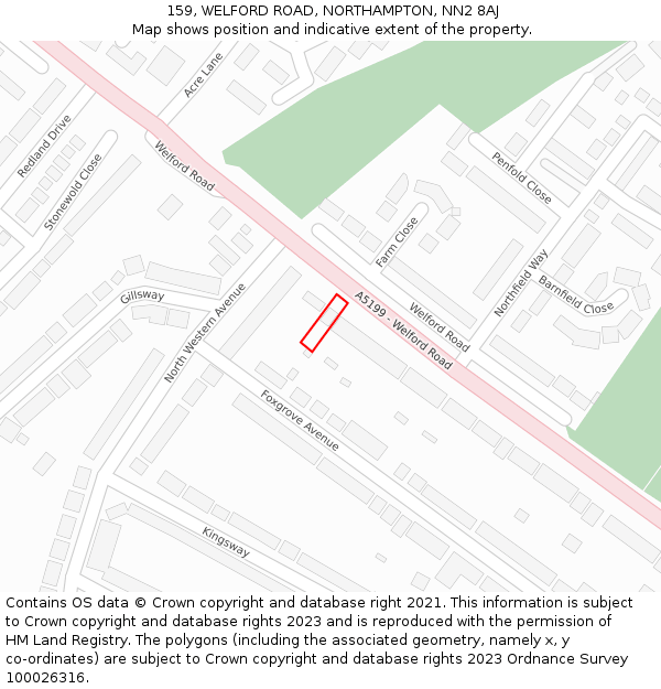 159, WELFORD ROAD, NORTHAMPTON, NN2 8AJ: Location map and indicative extent of plot