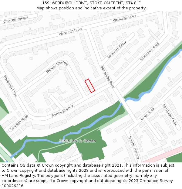 159, WERBURGH DRIVE, STOKE-ON-TRENT, ST4 8LF: Location map and indicative extent of plot