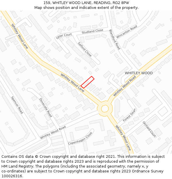 159, WHITLEY WOOD LANE, READING, RG2 8PW: Location map and indicative extent of plot