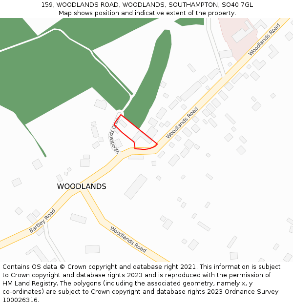 159, WOODLANDS ROAD, WOODLANDS, SOUTHAMPTON, SO40 7GL: Location map and indicative extent of plot