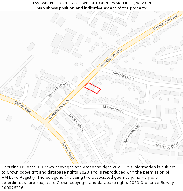 159, WRENTHORPE LANE, WRENTHORPE, WAKEFIELD, WF2 0PF: Location map and indicative extent of plot