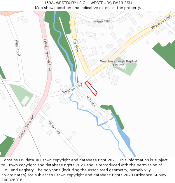 159A, WESTBURY LEIGH, WESTBURY, BA13 3SU: Location map and indicative extent of plot