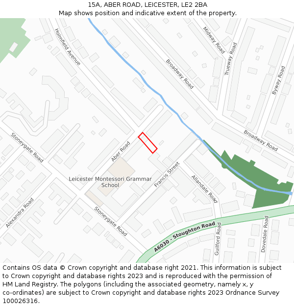 15A, ABER ROAD, LEICESTER, LE2 2BA: Location map and indicative extent of plot