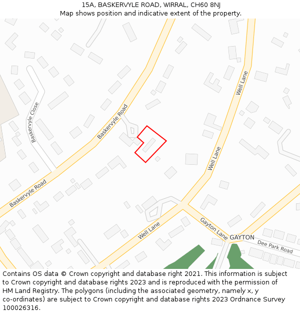 15A, BASKERVYLE ROAD, WIRRAL, CH60 8NJ: Location map and indicative extent of plot