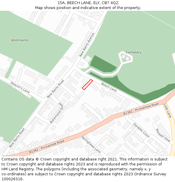 15A, BEECH LANE, ELY, CB7 4QZ: Location map and indicative extent of plot