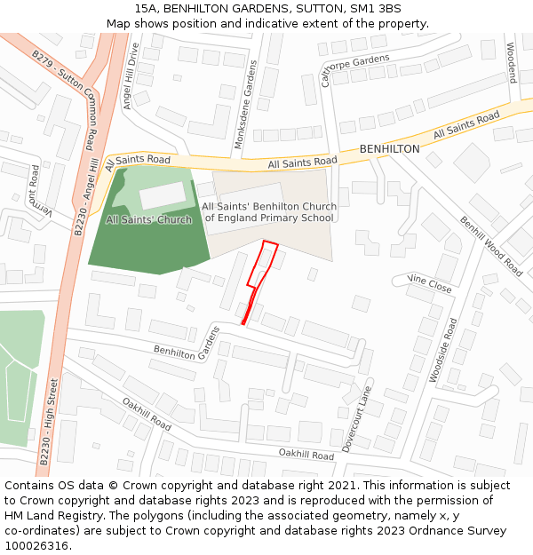 15A, BENHILTON GARDENS, SUTTON, SM1 3BS: Location map and indicative extent of plot