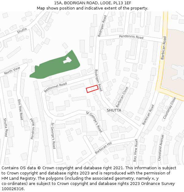 15A, BODRIGAN ROAD, LOOE, PL13 1EF: Location map and indicative extent of plot