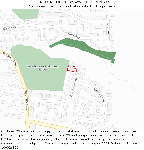 15A, BRUNENBURG WAY, AXMINSTER, EX13 5RD: Location map and indicative extent of plot