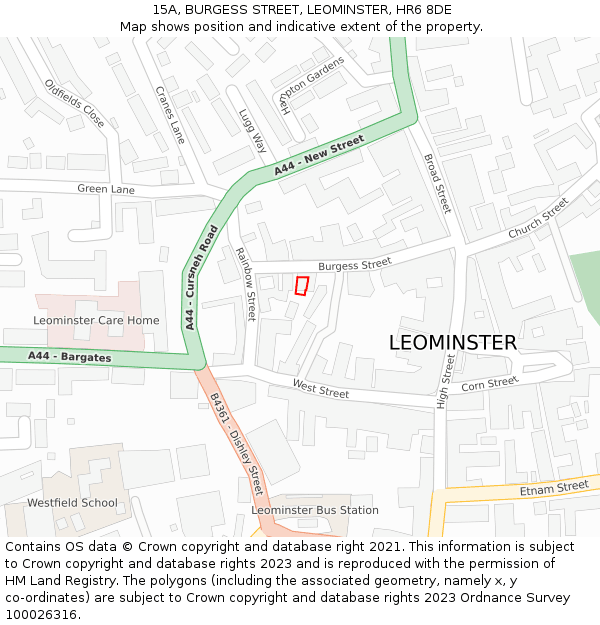 15A, BURGESS STREET, LEOMINSTER, HR6 8DE: Location map and indicative extent of plot