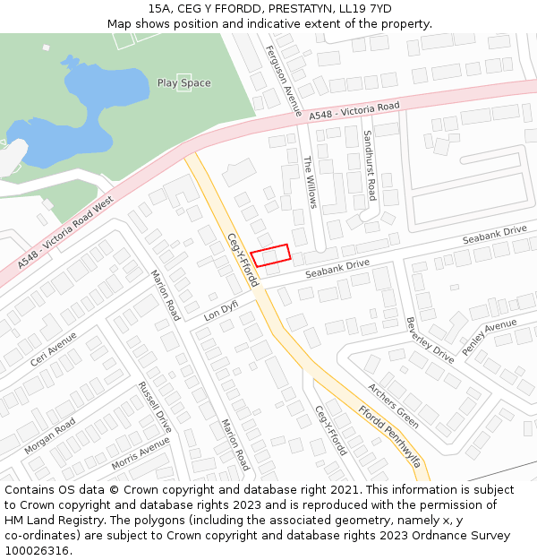 15A, CEG Y FFORDD, PRESTATYN, LL19 7YD: Location map and indicative extent of plot