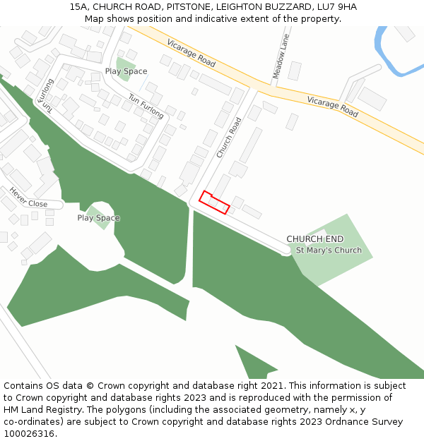 15A, CHURCH ROAD, PITSTONE, LEIGHTON BUZZARD, LU7 9HA: Location map and indicative extent of plot