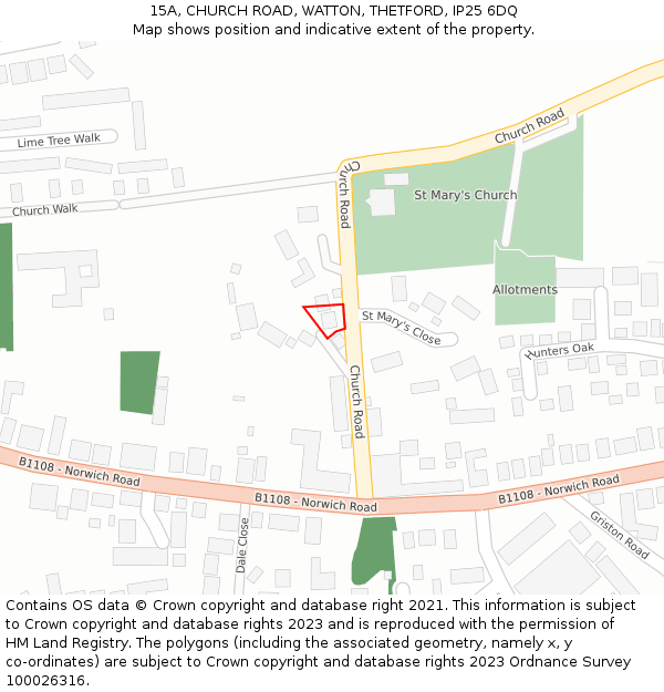 15A, CHURCH ROAD, WATTON, THETFORD, IP25 6DQ: Location map and indicative extent of plot