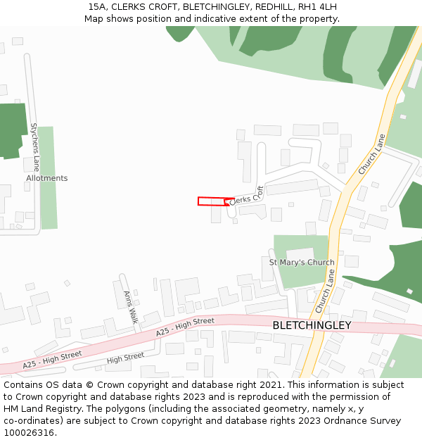 15A, CLERKS CROFT, BLETCHINGLEY, REDHILL, RH1 4LH: Location map and indicative extent of plot