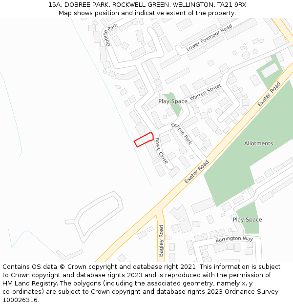 15A, DOBREE PARK, ROCKWELL GREEN, WELLINGTON, TA21 9RX: Location map and indicative extent of plot