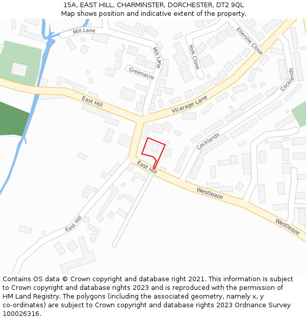15A, EAST HILL, CHARMINSTER, DORCHESTER, DT2 9QL: Location map and indicative extent of plot
