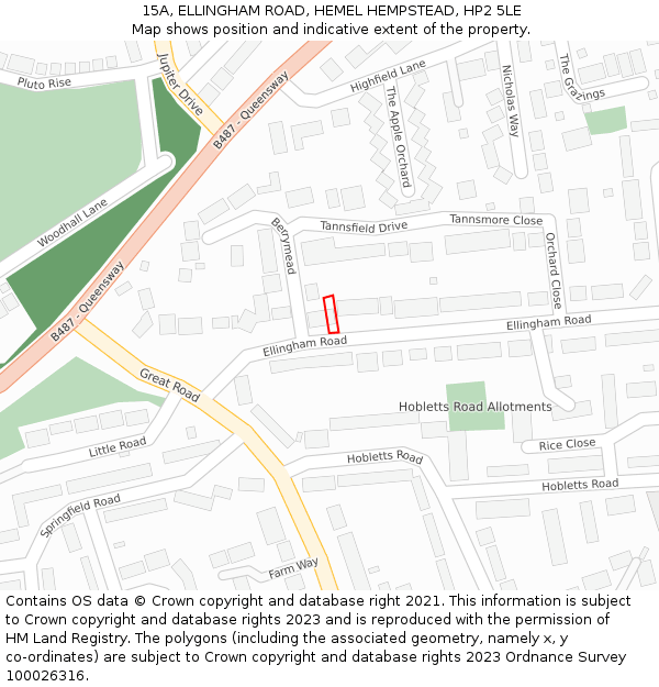 15A, ELLINGHAM ROAD, HEMEL HEMPSTEAD, HP2 5LE: Location map and indicative extent of plot