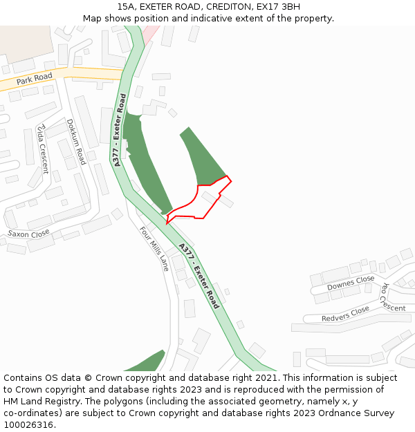 15A, EXETER ROAD, CREDITON, EX17 3BH: Location map and indicative extent of plot