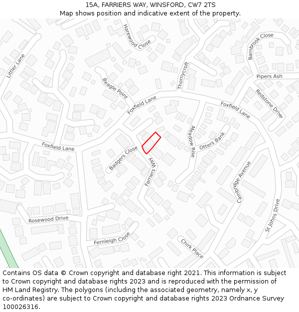 15A, FARRIERS WAY, WINSFORD, CW7 2TS: Location map and indicative extent of plot