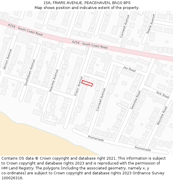 15A, FRIARS AVENUE, PEACEHAVEN, BN10 8PS: Location map and indicative extent of plot