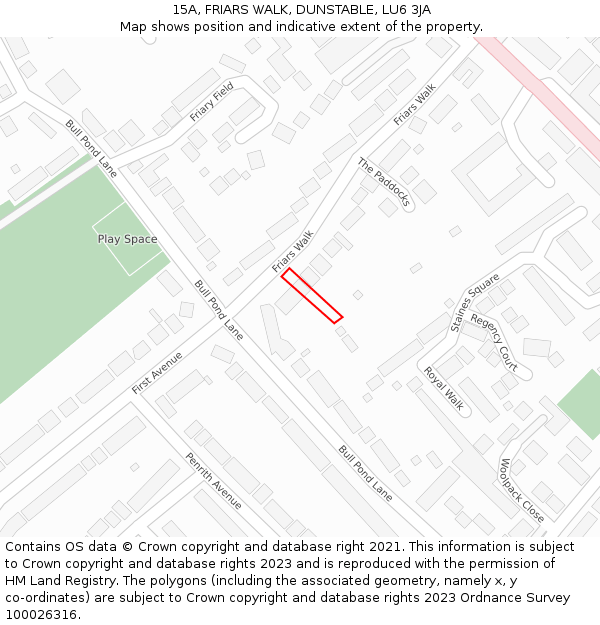 15A, FRIARS WALK, DUNSTABLE, LU6 3JA: Location map and indicative extent of plot