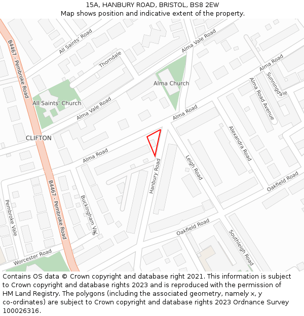 15A, HANBURY ROAD, BRISTOL, BS8 2EW: Location map and indicative extent of plot